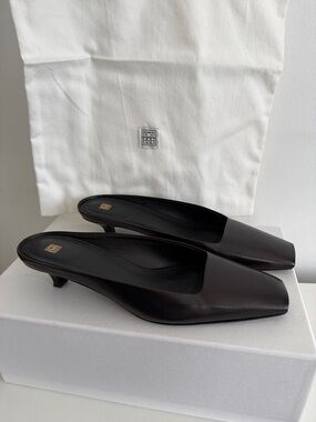 Totême “The Mule” Heels | Black Leather Square-Toe Kitten Heel Size EU38